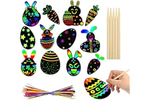 HFMYGS 36 Stück Ostern Kratzbilder, Ostern Basteln, Osterbasteln, Kleine Ostergeschenke, Ostereierhasen Kratzstift Scratch Art für Osterfest Party Deko, DIY Handwerk