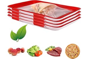 CaOJing Vassoio Sottovuoto, Vassoio Riutilizzabile Impilabile per Alimenti, Vassoio Sottovuoto con Coperchio Elastico, Utilizzato per Frutta, Verdura, Carne e Pesce. (4 PCS)