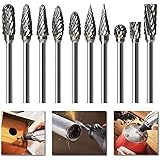 Double Cut Tungsten Carbide Rotary Burr Set for Rotary Tool, Die Grinder Bits with 1/8” Shank and 1/4” Grinding Head for DIY,