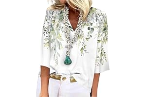 SCBFDI Summer Tops for Women UK, Camping Plus Size Modern Blouse for Women 3/4 Sleeve Summer Stretchy Slim Tops V