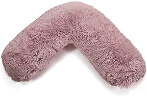 NIGHTZONE Teddy Bear V Shaped complete pillow or Case for support Maternity, Neck, Back, Soft Warm Plush Cosy Fleece Cover (Teddy Cuddles Blush Pink, Case Only)