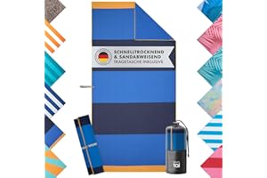‎BLUMTAL Blumtal Strandtuch XXL aus Mikrofaser - kompaktes und schnelltrocknendes Handtuch/Strandhandtuch 90x180 - Stranddecke sandfrei mit Band - Microfaser Handtücher - Stranddecke in Blau gestreift