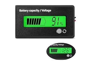 INTCKWAN DC 12V 24V 36V 48V 72V 84V Battery Meter with Alarm, Battery Tester Battery Capacity Voltage Indicator Battery Display Monitors Lead Acid and Lithium Ion Battery Indicator, Green