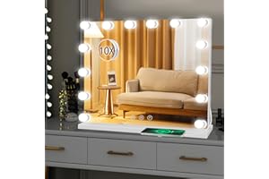 Guanglai Hollywood Lighted Makeup Cosmetic Vanity Mirror with 14 LED Lights,Large Vanity Mirror with 3 Light Modes,Touch Screen Control,Tabletop or Wall-Mounted Wall Mounted(50X42CM)