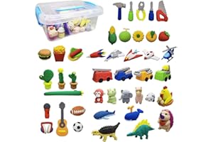 SUNERLY 42Pcs Animal Fruit Vehicle Pencil Dessert Erasers Bulk Kids Take Apart Food Puzzle Eraser Toys Pull Apart Fun Erasers for Party Favors, Classroom Rewards Prizes, Carnival Gifts and School Supplies