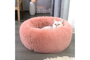 Enjamoy Hundebett Flauschig Donut Plüsch Katzenbett Hundekissen, Waschbar Rund Hundebetten für Kleine, Mittelgroße Hunde Katzen, Rosa 50cm