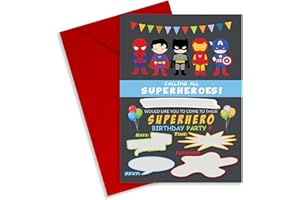 Cute Little Gift Shop Superhero Birthday Party Invitations for Boys & Girls | Kids Invites Pack for Children (10 Pack)