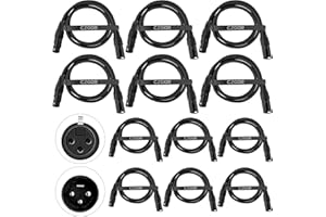Czgor Câble DMX 1m 12 Pack, Flexible 3 Broches Signal XLR Mâle Femelle Câble DMX pour Signal Lumineux de Scène DMX512 Connectez le Câble Lumineux de Scène pour Entrée et Sortie de Lumière de Scène