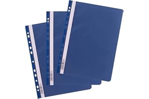 D.RECT Skoroszyt A4 – 25 Sztuk - Plastikowy Skoroszyt Z Folii PP – Z Otworami Euro – Przezroczysta Przednia Okładka – Kolor Ciemnoniebieski – Do Dokumentów, Prezentacji I Archiwizacji