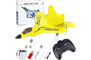 JONRRYIN Ferngesteuertes F-22 Flugzeug, Schaumstoff RC-Modell Mit LED-Licht, Leicht Für Kinder Und Anfänger Geeignet (Gelb)