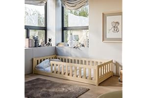 Kids Collective Letto a terra Montessori per bambini 90 x 190 cm con protezione anticaduta e rete a doghe Naturale Altre misure 80 x 160 cm 120 x 200 cm 140 x 200 cm