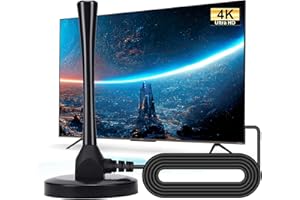 YIVNUIOL Indoor TV Aerial, Digital TV Aerial 360° Reception & Strong Magnetic Base, Freeview Aerial Indoor – Supports VHF/UHF/4K/1080P/DVB-T/T2/T3 and Compatible with All TVs - 16.4ft Long Cables