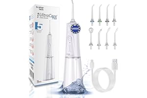 BOSTON TECH Aquapik® UltraCare Plus Irrigador Bucal Inalámbrico y Recargable Irrigador dental a presión de agua Impermeable IPX8 Hogar y Viajes Elimina Placa Cuida Encías 5 Modos 8 Boquillas 300ml limpieza dental