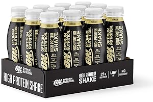 Optimum Nutrition High Protein Shake, Bottiglie Ready To Drink, Snack Salutare Senza Zuccheri Aggiunti, Pochi Grassi, Snack Post-Allenamento per Uomo e Donna, Gusto Vaniglia, 10 x 330 ml