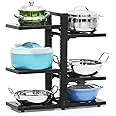 Livzing 6-Tiered Adjustable Metal Kitchen Shelf - Floor Mount Pot Rack, Pan Organizer, Cooker Storage - Rust-Free & Scratch-Resistant Space Saving Rack