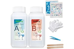 SIGWONG Epoxy Resin Clear Crystal Coating Kit 240ml/8.8oz - 2 Part Casting Resin for Art, Craft, Jewelry Making, River Tables, Bonus gloves, Glitter