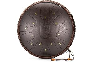 Tongue Drum, Memows 14 Zoll 15 Töne D-Dur Zungentrommel Schlagzeug Instrument, Handpan Drum steel Drum mit Tragetasche/Drumsticks, Stahlzungentrommel für Meditation Yoga klangheilung (Bronze)