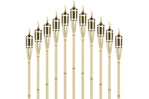 Aufun 24 pezzi Torcia da giardino in bambù, torce a olio per esterni con stoppino di ricambio, luce del percorso della lampada a olio, altezza: 90 cm (Tye A)