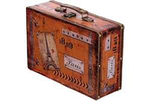 BIRENDY Skrzynia SJ 15369 walizka, zestaw walizek, drewniana skrzynia obita skórą w stylu vintage, skrzynia na skarby, skrzynia piracka, małe meble, z metalowymi okuciami, antyczny wygląd, drewno, różne rozmiary, morski, dekoracja, wysokiej jakości, skrzynia kolonialna, styl kolonialny, drewniane pudełko, skrzynia z ornamentami. (rozmiar L Paris ( 31 cm szer. x 20 cm x głęb. 1 cm 0 cm wys. ))