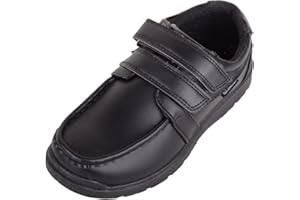 ABSOLUTE FOOTWEAR Junior Childrens Boys Formal Faux Leather Double Velcro Strap Padded School Shoes