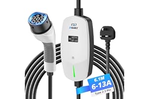EVDANCE EV Charger Type 2 UK 3 Pin 20ft/6.1m [6/8/10/13A] Portable Electric Car Charger, Adjustable Current EV Charger with IP66, Type 2 Charging Cable for EV & PHEV, White