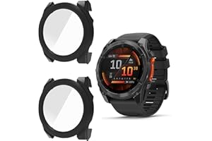 Compatible for Garmin Fenix 8 Case, Lamshaw Shock-Proof Cover Hard PC Case with Glass Screen Protector Compatible for Garmin Fenix 8 43mm, 47mm, 51mm, Fenix E 47mm (Black+Black, Fenix 8 51mm)
