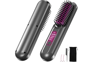 Bwaliffury Cepillo Alisador pelo Inalámbrico, Mini Cepillo Alisador Portátil para Viajes, Peine Alisador de Pelo con Iones Negativos para Exteriores, Recarga USB, 3 Niveles de Temperatura
