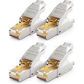 deleyCON 4x CAT 7 Network Connector RJ45 Tool-Free Shielded Network Plug 10 Gbit/s 600 MHz For Rigid Patch Cable Raw Cable Pl