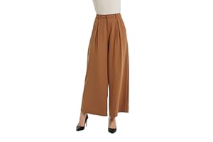 Tronjori Mujeres Pantalones Cintura Alta Casual Pierna Ancha Plisados Delanteros Pantalones con Bolsillos Laterales para Ocio Trabajo Oficina
