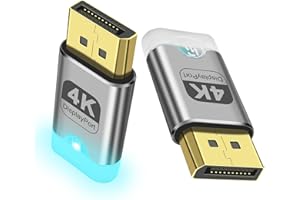 XMSJSIY Lot de 2 émulateurs DisplayPort DisplayPort 4K DP sans tête avec lumière LED - Adaptateur d'affichage virtuel - Prise en charge 3840 x 2160 @ 60 Hz pour PC à distance