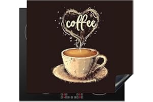 KitchenYeah© Protection Pour Plaque Induction 60x52 cm Deco Cuisine Protégé Cache De Cuisson Vitroceramique Café - Citation - Coeur - Café - 60x52 cm