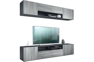 Vladon Pensile Mogan con Due Elementi da 181 x 39 x 35 cm, Mobile da Soggiorno sospeso con 12 Scomparti, Struttura in Opaco Antracite, Frontali in avola-Antracite