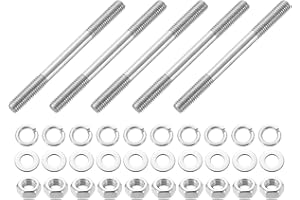 sourcing map 5pcs Double Ended Stud Screws, M8x90mm 304 Stainless Steel Dual Threaded Rod Bolts with Nuts and Flat & Lock Washers Double End Threaded Stud Screw Bolt for House Maintenance