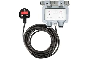 Haraqi 6M 2 Way 2 Gang IP66 Waterproof Outdoor Extension Lead Socket with Switch Indicator Light