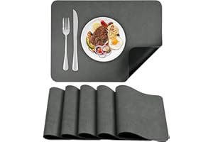 APLKER Platzsets 6er Set, rutschfest Abwaschbar Tischsets,Doppelseitigen Kunstleder Platzdeckchen, Hitzebeständig Platz-Matten für Küche Speisetisch, 40 x 30 cm (Grau/Schwarz, 6pcs)