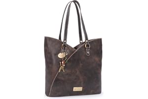 Catwalk Collection Handbags - Grande Tote Bag in Pelle Invecchiata - Borsa a Spalla Tulipano da Donna - Borsa a Mano da Lavoro - Abigail