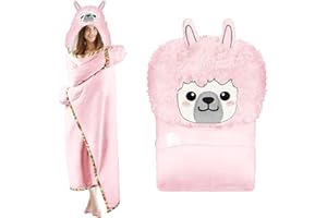 SASIGAYA Tragbare Decke mit Ärmel und Kapuze Flanell Rosa Alpaka Geschenke für Frauen Sofadecke Flauschig Kuscheldecke mit Knöpfen Sherpa Ärmeldecke TV-Decke Weich Warm Wohndecke Winterdecke 152×125cm