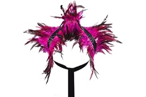 Niceyoeuk Women Natural Feather Cape Maleficent Costume Gothic Lacing Shawl Shrug Collar Feather Cape for Halloween Cosplay Christmas Party