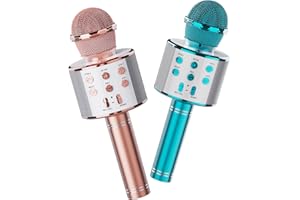 VOIJUMP Wireless Bluetooth Karaoke Microphone 2 Pack, 4-in-1 Handheld Mic Speaker for Singing, Karaoke Machine for Phone Android PC, Great Birthday Gifts for Girls Kids Adults for Party,Home KTV,Blue&Rose