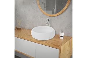 ECD Germany Lavabo de Baño Ø 400 x 350 mm Lavadero de Encimera Redondo Material Cerámico Cuenco Blanco Fregadero de Aseo Estilo Moderno y Elegante Sanitario Sobremesa Lavamanos Sin Rebosadero