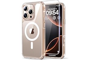 TAURI do iPhone 16 Pro Max Etui 6.9" z Szkło Hartowane Ochraniacz Ekranu, Kompatybilny z magnetyczne, Nieżółknącą Odporny na Magnetyczna Obudowy - Przejrzysty