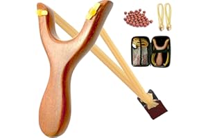MRWIZMS Fionda di legno giallo oro, fionda di legno naturale non verniciato, centrifuga in legno, edizione da collezione, oltre 30 munizioni, 2 fionde in gomma, scatola di immagazzinaggio, adatto per bambini