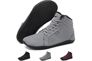Wizshoe Winter Barfußschuhe Herren Damen Warm Gefüttert Winterschuhe Mid-Top Barfuss Sneaker Breiter Zehenbox Bequem Rutschfest, Größen 37-45 EU