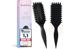 DOKKITA Lockenbürste, Curly Hair Brush, Curl Defining brush, Curl Define Stylingbürste, Wildschweinborsten Haarbürste, Haarbürste zum Entwirren für Frauen (Schwarz)