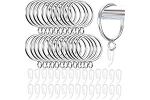 LOSYHU 50 Pack Curtain Hooks and Rings, 32mm Metal Drapery Curtain Rings Hanging Rings with Plastic Hooks, Drape Sliding Eyelet Rings for Curtain Poles and Rods, Silver