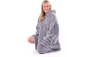 Snug Rug Hoodie Sweat Plaid a Capuche Couverture à Capuche surdimensionnée Douce et Chaude en Tissu Sherpa Polaire Taille Unique et Unisexe - Taille Unique (gris lilas)
