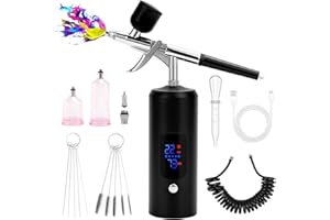 BriSunshine Kit Aerógrafo Inalámbrico 38PSI Ajustable con Compresor, Recargable, Pantalla LCD, Manguera Extensión, Ideal para Peinado, Nail Art, Decoración Pasteles, Maquillaje, Pintura Modelado