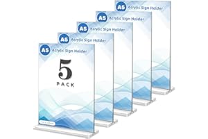 PLAPOT Aufsteller A4/A5 Tischaufsteller,5 Stück Acryl Tischaufsteller Doppelseitiges Din A4/A5 Aufsteller T-Ständer Transparent Werbeaufsteller Menükartenhalter Tischaufsteller für Restaurant,Büro,Cafe (A5)