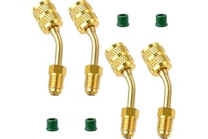Jubaopen Connecteur R410A Adaptateur de Connecteur pour Climatisation Angled 4 Pcs Connecteur en Laiton Stable pour Climatisation et Service de Réfrigération de 5/16 à 1/4 "SAE avec 4 Joints en Laiton