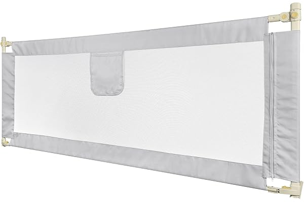 Belfoyer Barrière de Lit 200 cm, Réglable en Hauteur, Rail de Lit Protection pour Enfants, Barriere De Lit Levée Et Abaissée Verticalement, Protection Bébé 1 Seule Pièce, Gris